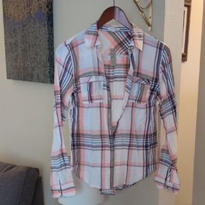 Maurices Pink and Gray Plaid Button-Up Shirt